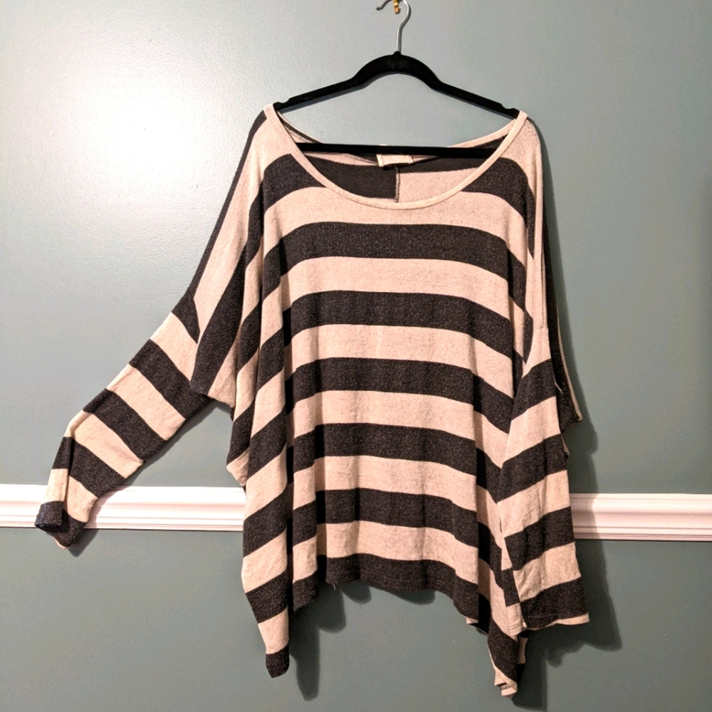 Soft Tunic - charcoal and cream stripes